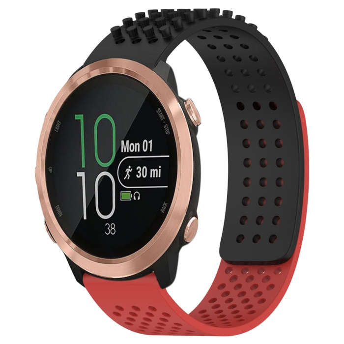 For Garmin Forerunner 645 20mm Holes Breathable 3D Dots Silicone Watch Band(Black+Red)