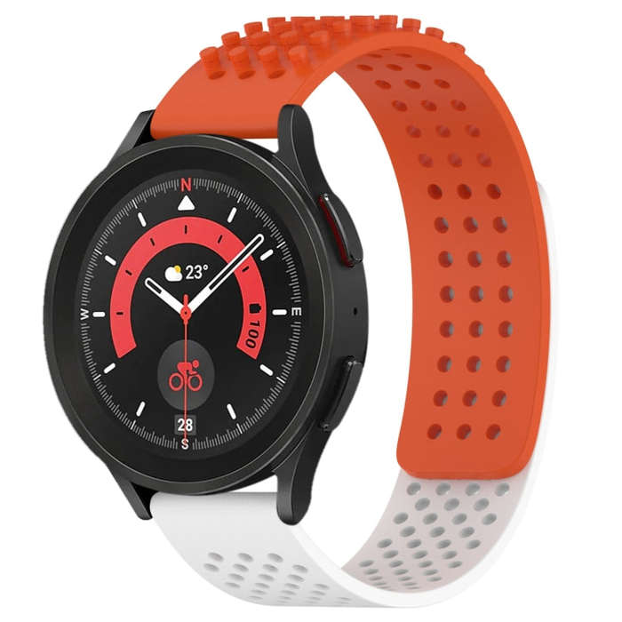 For Samsung Galaxy Watch 5 Pro  45mm 20mm Holes Breathable 3D Dots Silicone Watch Band(Orange+White)