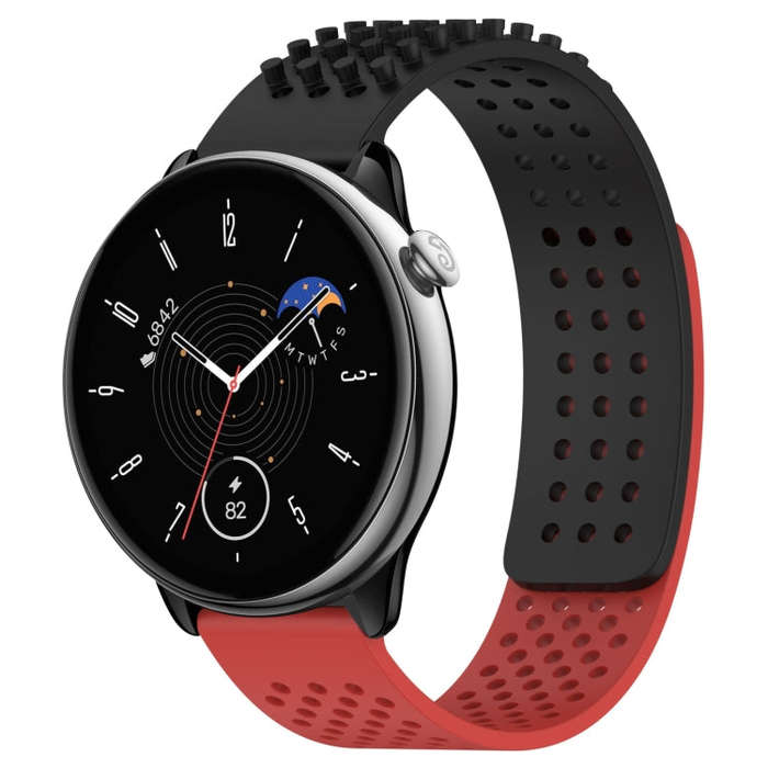 For Amazfit GTR Mini 20mm Holes Breathable 3D Dots Silicone Watch Band(Black+Red)
