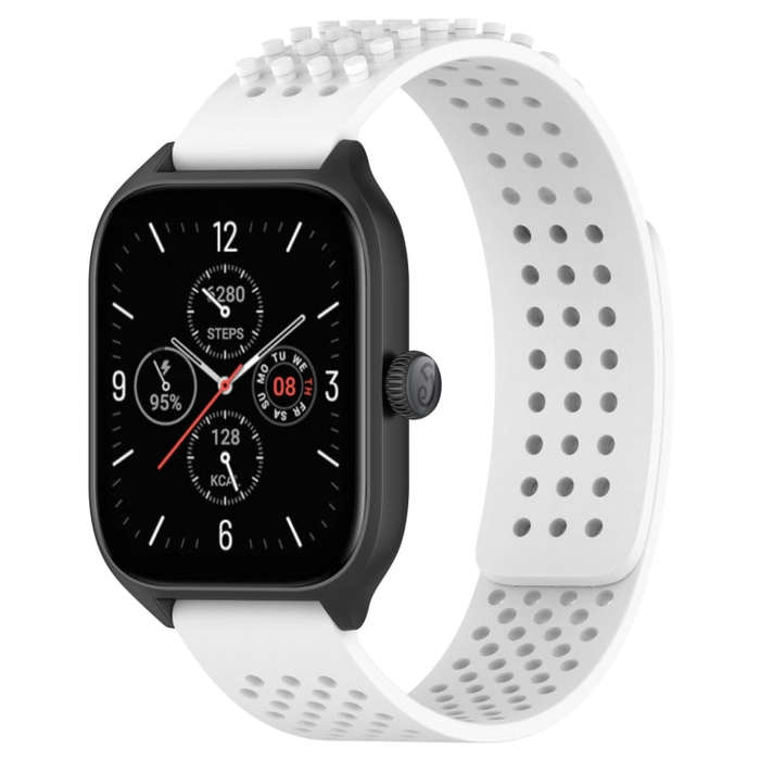 For Amazfit GTS 4 20mm Holes Breathable 3D Dots Silicone Watch Band(White)