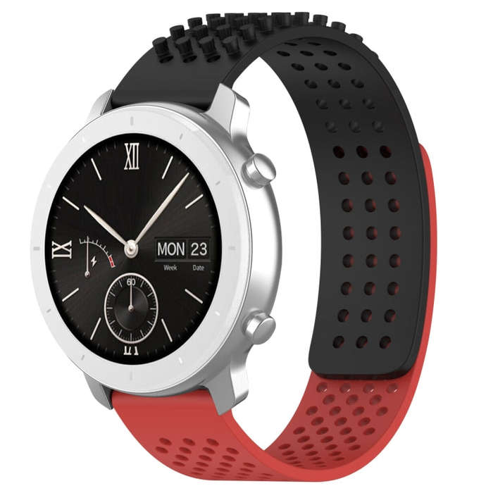 For Amazfit Pop 20mm Holes Breathable 3D Dots Silicone Watch Band(Black+Red)