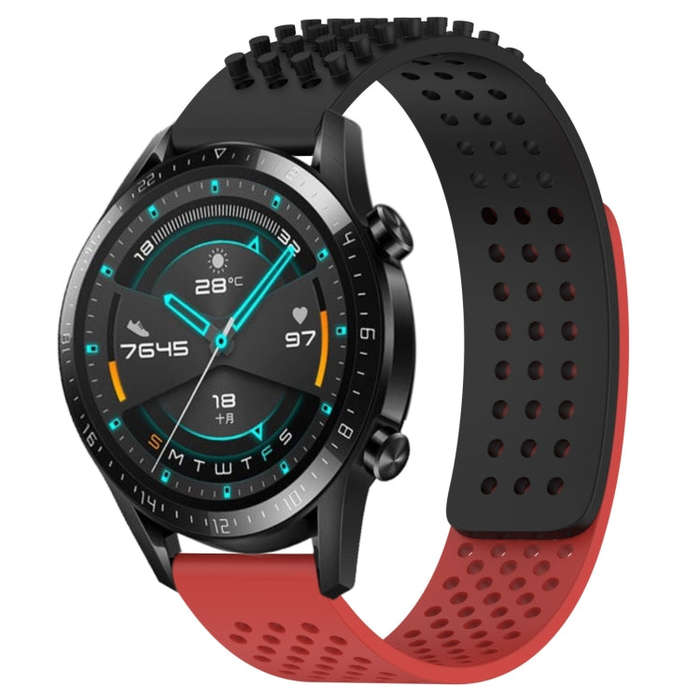 For Huawei Watch GT2 42mm 20mm Holes Breathable 3D Dots Silicone Watch Band(Black+Red)