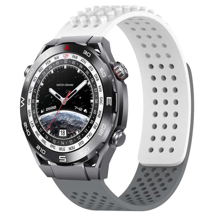 For Huawei Watch Ultimate 22mm Holes Breathable 3D Dots Silicone Watch Band(White+Grey)