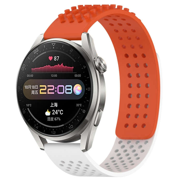 For Huawei Watch 3 Pro 22mm Holes Breathable 3D Dots Silicone Watch Band(Orange+White)