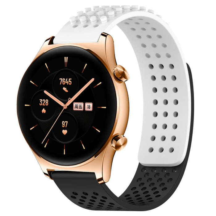 For Honor Watch GS 3 22mm Holes Breathable 3D Dots Silicone Watch Band(White+Black)