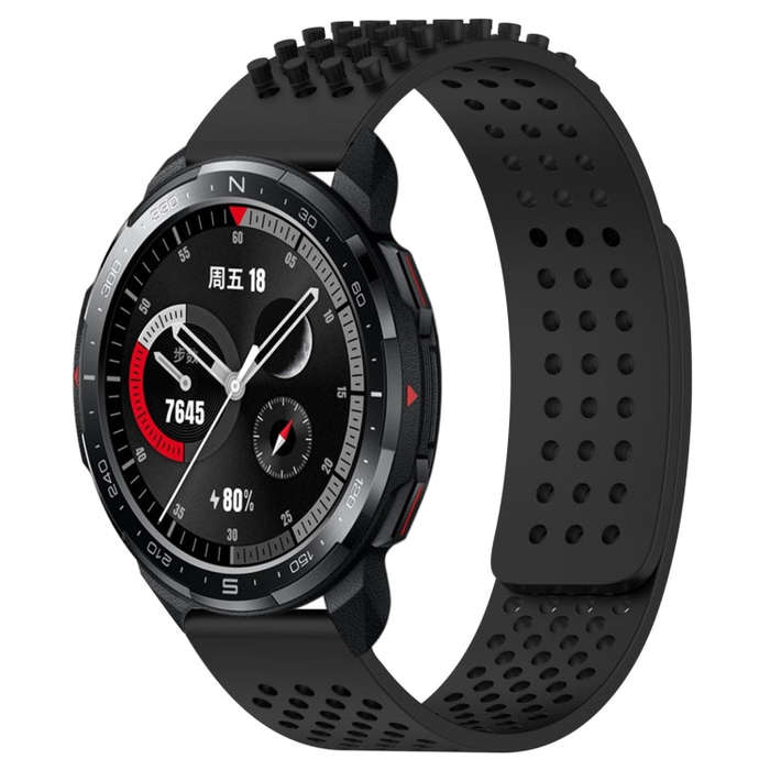 For Honor Watch GS Pro 22mm Holes Breathable 3D Dots Silicone Watch Band(Black)