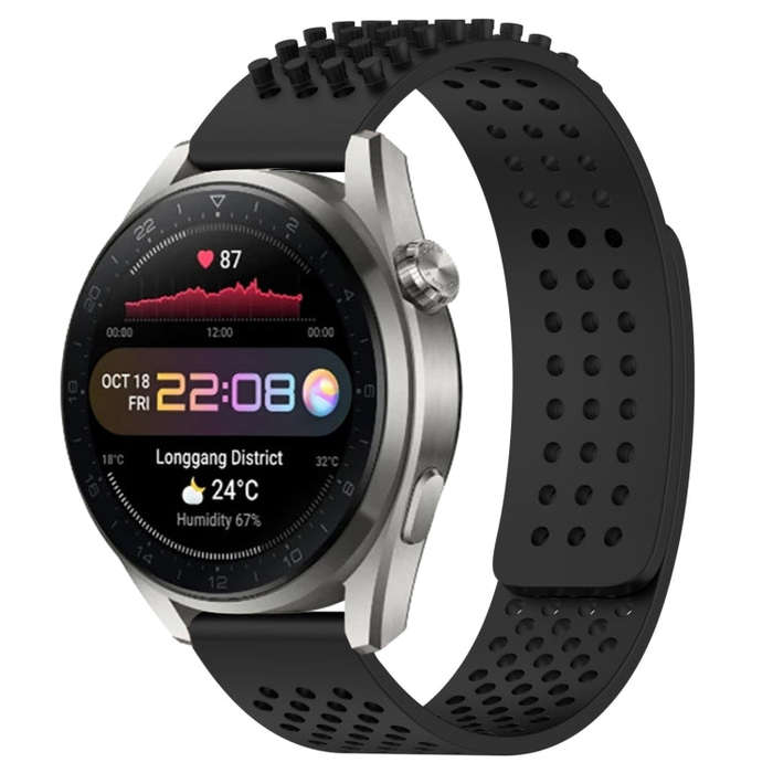 For Huawei Watch 3 Pro New 22mm Holes Breathable 3D Dots Silicone Watch Band(Black)
