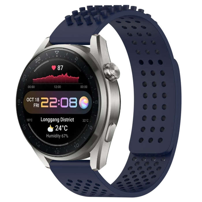 For Huawei Watch 3 Pro New 22mm Holes Breathable 3D Dots Silicone Watch Band(Midnight Blue)