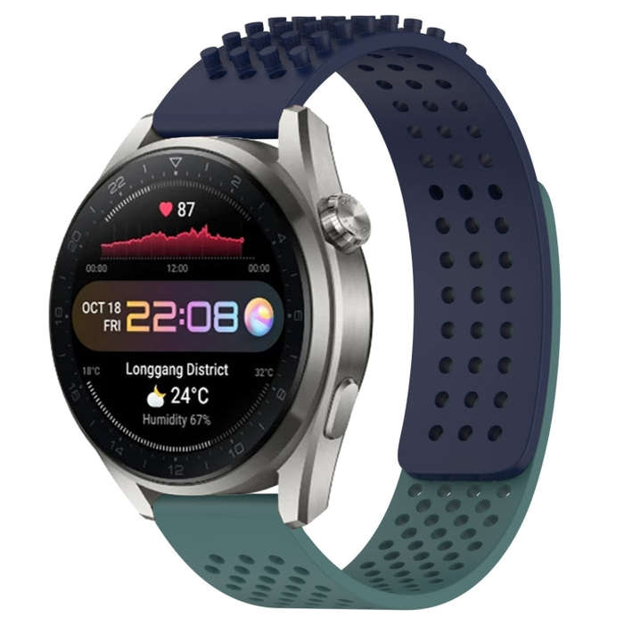 For Huawei Watch 3 Pro New 22mm Holes Breathable 3D Dots Silicone Watch Band(Midnight Blue+Olive ...
