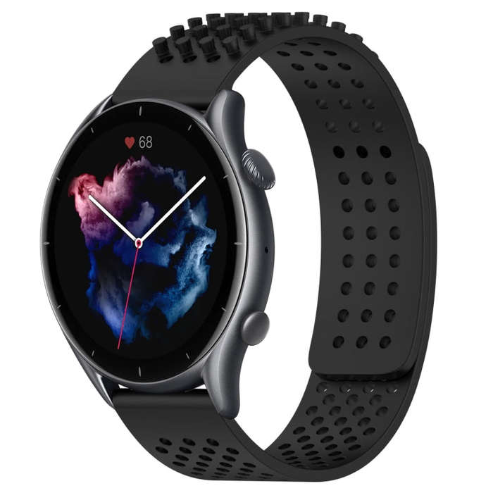 For Amazfit GTR 3 Pro 22mm Holes Breathable 3D Dots Silicone Watch Band(Black)