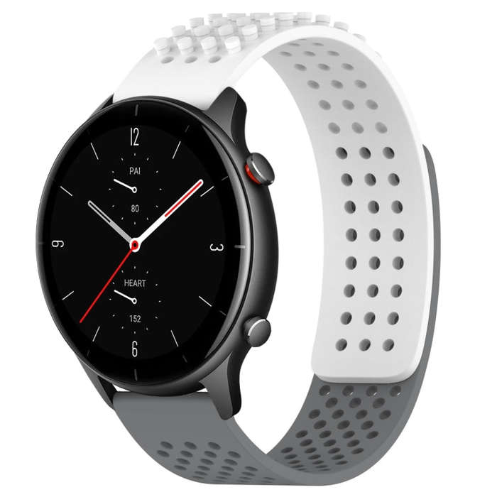 For Amazfit GTR 2e 22mm Holes Breathable 3D Dots Silicone Watch Band(White+Grey)