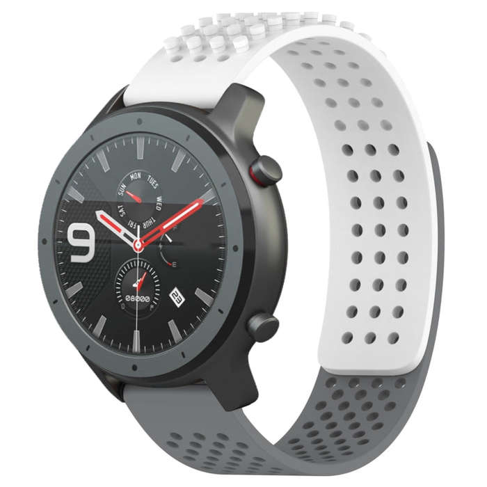 For Amazfit GTR 47mm 22mm Holes Breathable 3D Dots Silicone Watch Band(White+Grey)