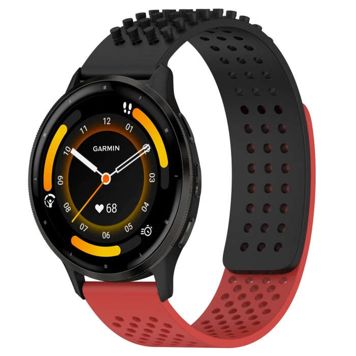 For Garmin Venu 3 22mm Holes Breathable 3D Dots Silicone Watch Band(Black+Red)