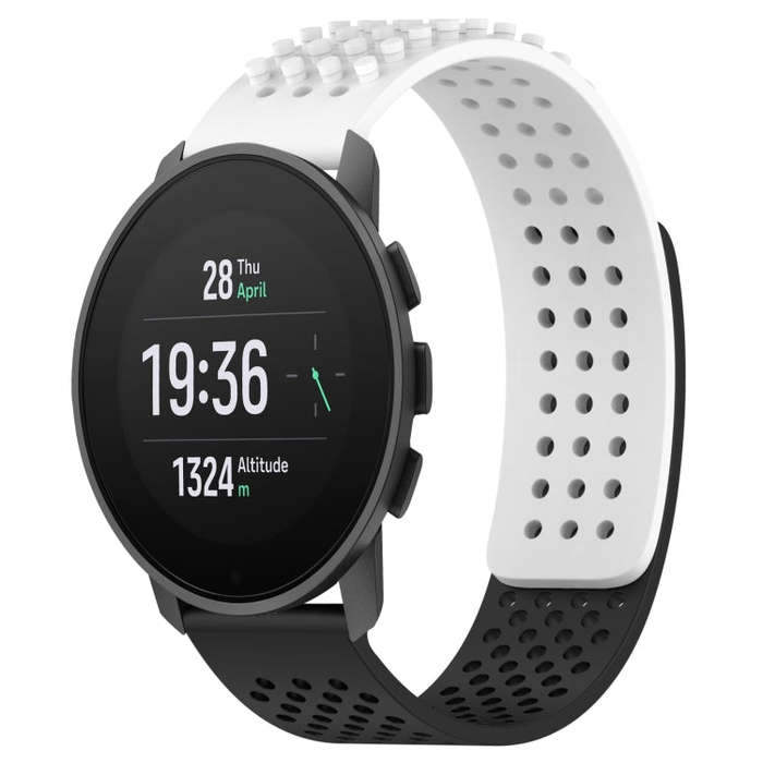 For SUUNTO 9 Peak Pro 22mm Holes Breathable 3D Dots Silicone Watch Band(White+Black)