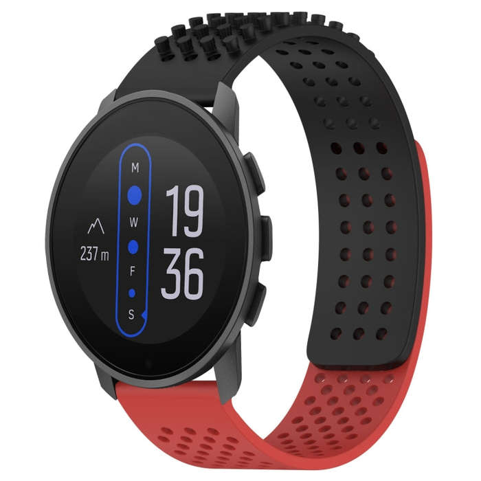 For  SUUNTO 9 Peak 22mm Holes Breathable 3D Dots Silicone Watch Band(Black+Red)