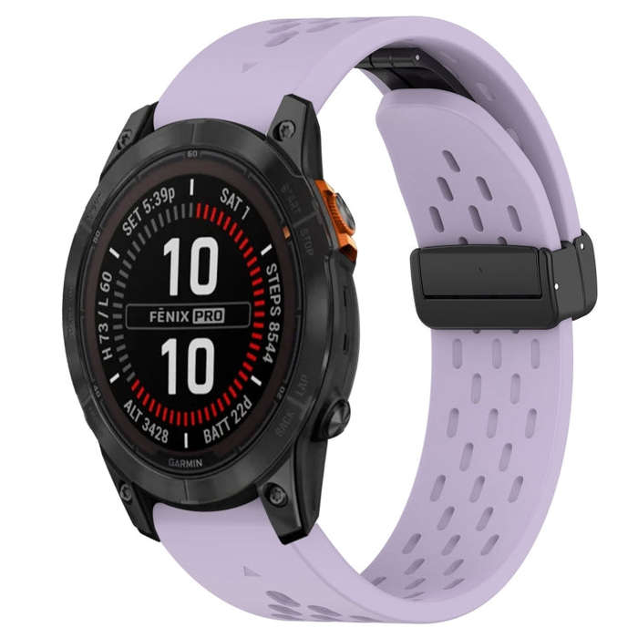 For Garmin Fenix 7S Hole Folding Buckle 20mm Silicone Watch Band(Purple)