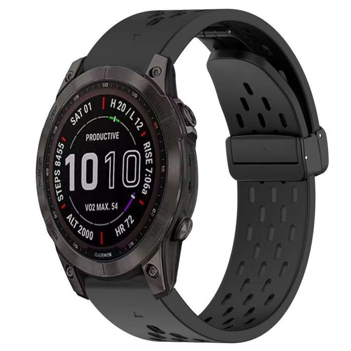 For Garmin Fenix 7S Sapphire Solar Hole Folding Buckle 20mm Silicone Watch Band(Black)