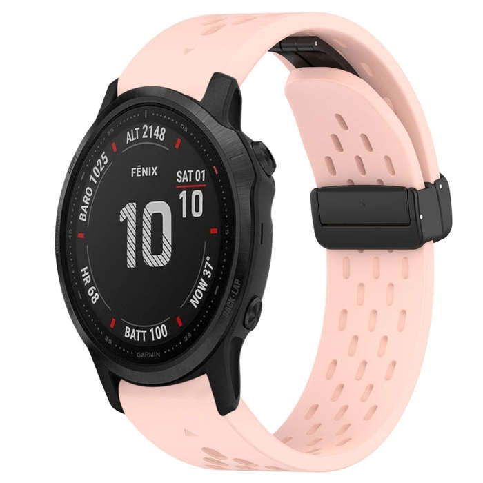 For Garmin Fenix 6S Hole Folding Buckle 20mm Silicone Watch Band(Pink)