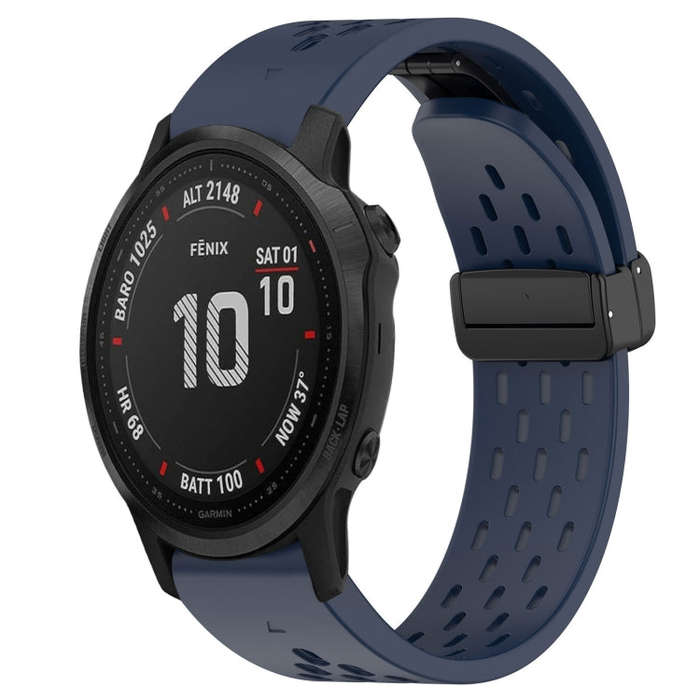 For Garmin Fenix 6S Hole Folding Buckle 20mm Silicone Watch Band(Midnight Blue)