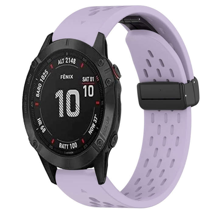 For Garmin Fenix 6S Pro Hole Folding Buckle 20mm Silicone Watch Band(Purple)