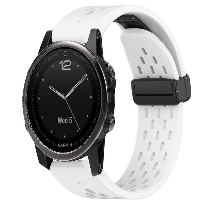 For Garmin Fenix 5S Plus Hole Folding Buckle 20mm Silicone Watch Band(White)