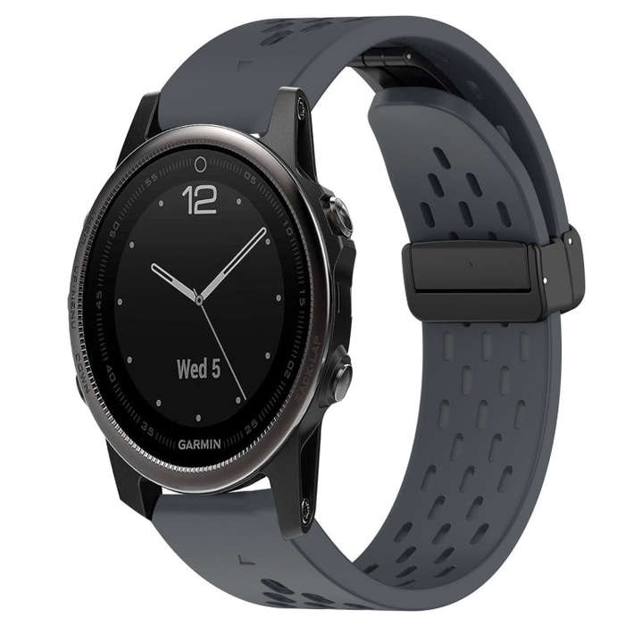 For Garmin Fenix 5S Plus Hole Folding Buckle 20mm Silicone Watch Band(Dark Gray)