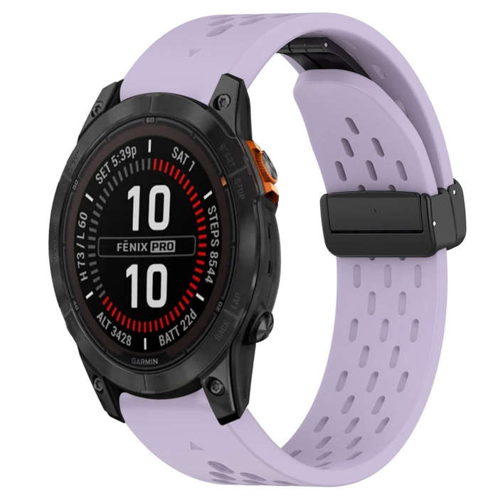 For Garmin Fenix 7 Pro 47mm Hole Folding Buckle 22mm Silicone Watch Band(Purple)