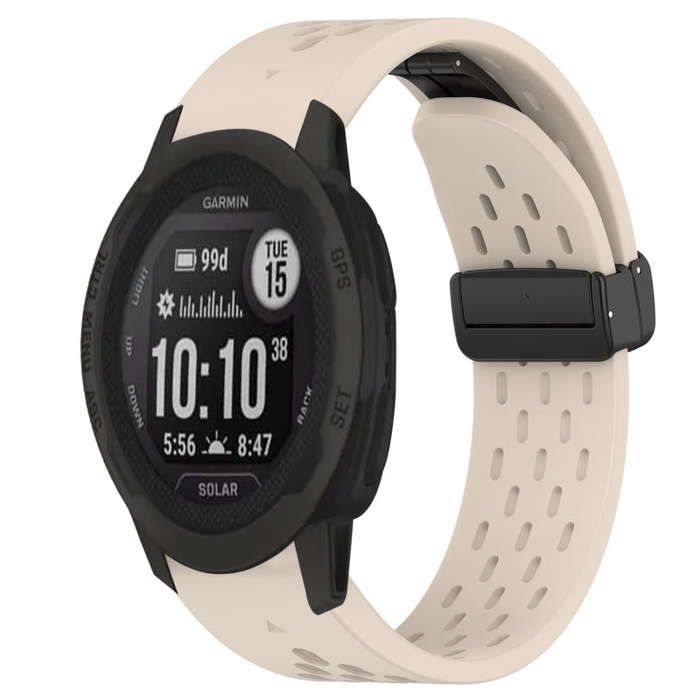 For Garmin  Instinct 2 Solar Hole Folding Buckle 22mm Silicone Watch Band(Starlight Color)