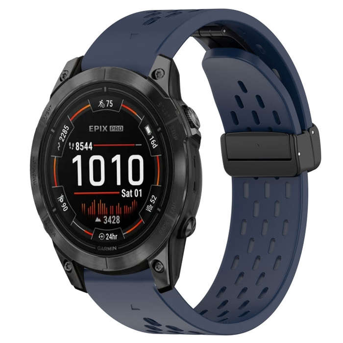 For Garmin Epix Pro 47mm Hole Folding Buckle 22mm Silicone Watch Band(Midnight Blue)