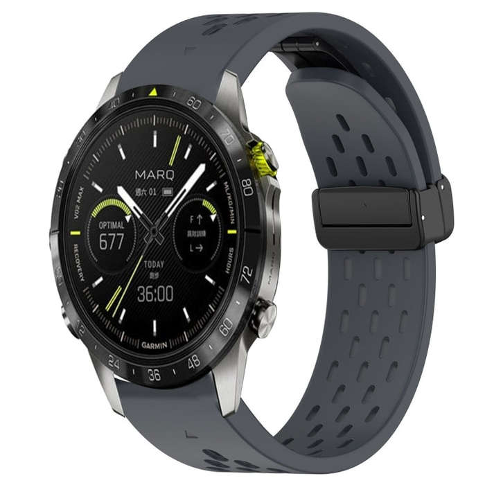 For Garmin MARQ Athlete Gen 2 Hole Folding Buckle 22mm Silicone Watch Band(Dark Gray)