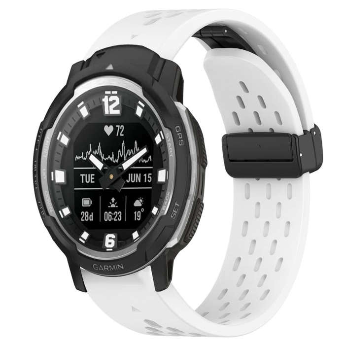 For Garmin Instinct Crossover Hole Folding Buckle 22mm Silicone Watch Band(White)