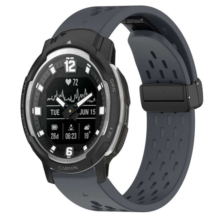 For Garmin Instinct Crossover Hole Folding Buckle 22mm Silicone Watch Band(Dark Gray)
