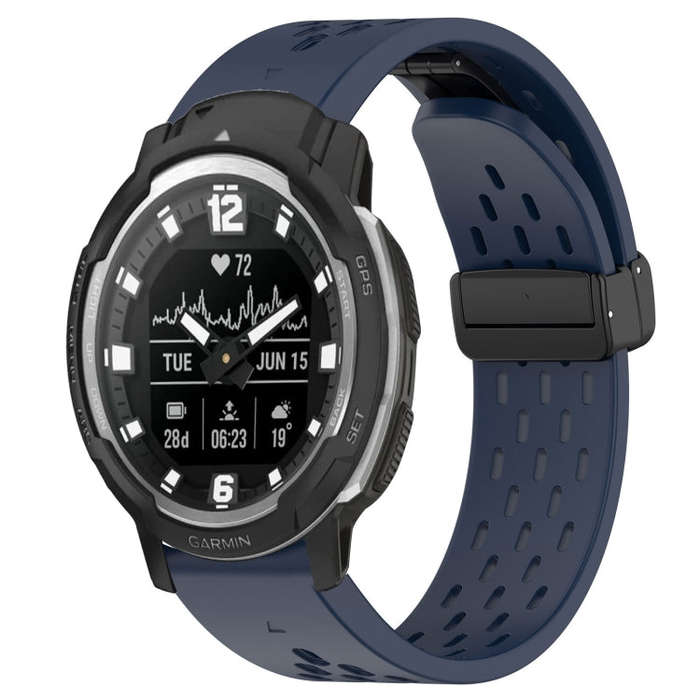 For Garmin Instinct Crossover Hole Folding Buckle 22mm Silicone Watch Band(Midnight Blue)