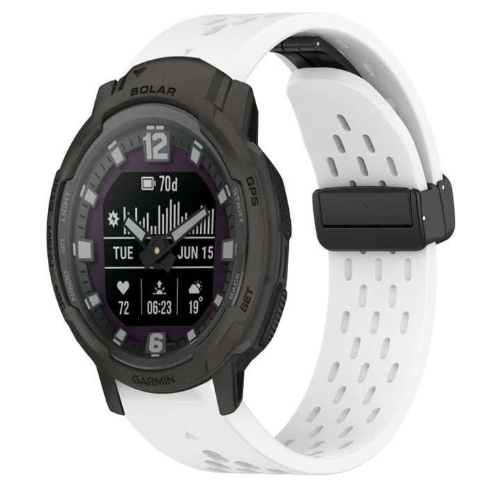 For Garmin Instinct Crossover Solar Hole Folding Buckle 22mm Silicone Watch Band(White)