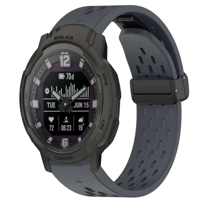 For Garmin Instinct Crossover Solar Hole Folding Buckle 22mm Silicone Watch Band(Dark Gray)