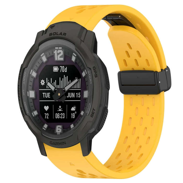 For Garmin Instinct Crossover Solar Hole Folding Buckle 22mm Silicone Watch Band(Yellow)