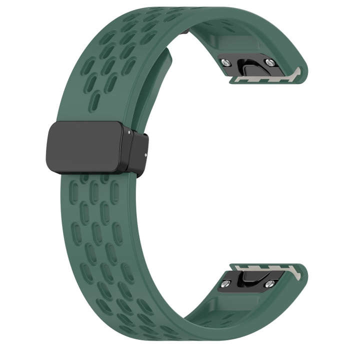 For Garmin Instinct Crossover Solar Hole Folding Buckle 22mm Silicone Watch Band(Dark Green)