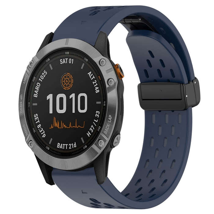 For Garmin Fenix 7 Hole Folding Buckle 22mm Silicone Watch Band(Midnight Blue)