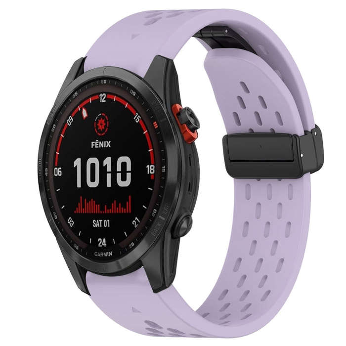 For Garmin Fenix 7 Solar Hole Folding Buckle 22mm Silicone Watch Band(Purple)
