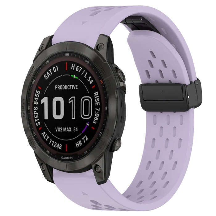 For Garmin Fenix 7 Sapphire Solar Hole Folding Buckle 22mm Silicone Watch Band(Purple)