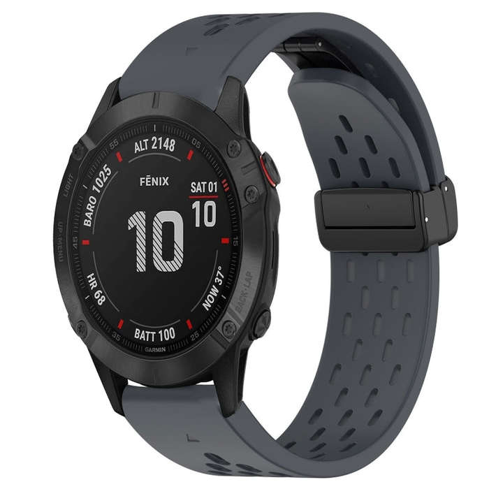 For Garmin Fenix 6 Pro GPS Hole Folding Buckle 22mm Silicone Watch Band(Dark Gray)