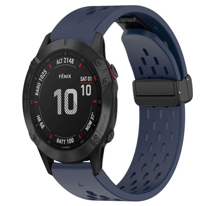 For Garmin Fenix 6 Pro GPS Hole Folding Buckle 22mm Silicone Watch Band(Midnight Blue)