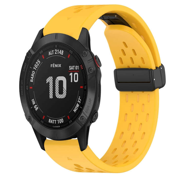 For Garmin Fenix 6 Sapphire GPS Hole Folding Buckle 22mm Silicone Watch Band(Yellow)