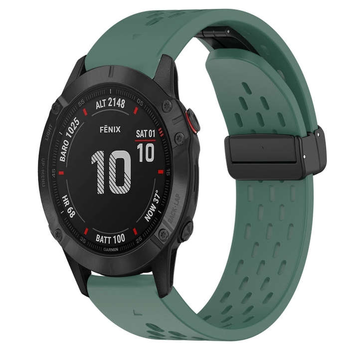 For Garmin Fenix 6 Sapphire GPS Hole Folding Buckle 22mm Silicone Watch Band(Dark Green)