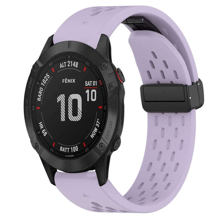 For Garmin Fenix 6 Sapphire GPS Hole Folding Buckle 22mm Silicone Watch Band(Purple)