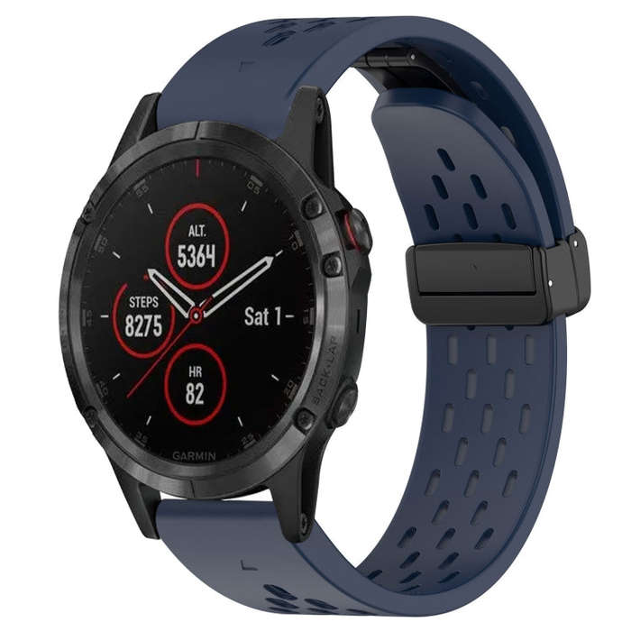 For Garmin Fenix 5 Hole Folding Buckle 22mm Silicone Watch Band(Midnight Blue)