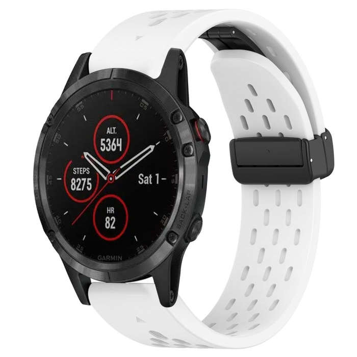 For Garmin Fenix 5 Plus Hole Folding Buckle 22mm Silicone Watch Band(White)