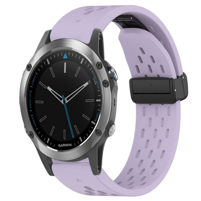 For Garmin Quatix 5 Sapphire Hole Folding Buckle 22mm Silicone Watch Band(Purple)