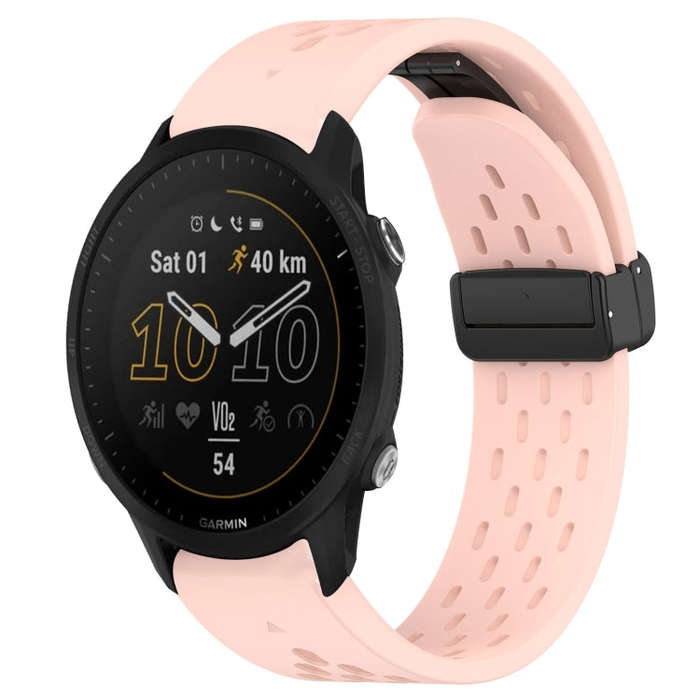 For Garmin Forerunner 955 Hole Folding Buckle 22mm Silicone Watch Band(Pink)