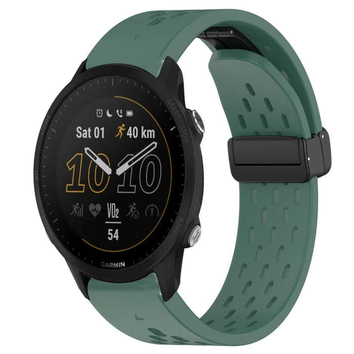 For Garmin Forerunner 955 Hole Folding Buckle 22mm Silicone Watch Band(Dark Green)